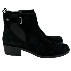Anne Klein Levana Suede Leather Ankle Boots Block Heel Side Zip Black Size 11